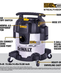 Solid Pick 5 Gallon Wet And Dry Shop Vacuum Featuring Stealth Sonic Quiet Motor and Mean Suction Power for Cleaning Up Heavy Dust and Wet Spills Real Quick with stainless steel finish and large handle.