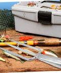 Heavy Duty Garden Fork Broad Fork For Gardening And Digging on wooden surface with bait and tackle box in background