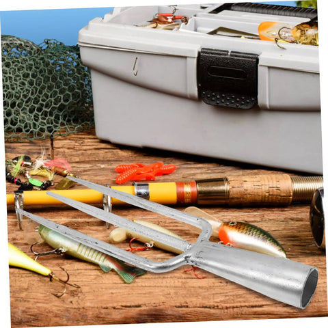 Heavy Duty Garden Fork Broad Fork For Gardening And Digging on wooden surface with bait and tackle box in background
