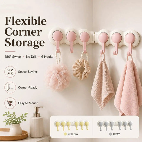 Hassle Free Peel And Stick Wall Hooks With Six Swiveling Rotating Arms For Hanging Bath Towels Kitchen Tools And Daily Gear Directly On Any Smooth Surface.