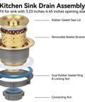 Golden 3-1/2 Inch Stainless Steel Kitchen Sink Drain Strainer With Removable Deep Basket And Sealing Lid, 304 Stainless