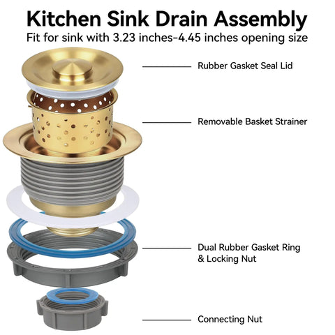 Golden 3-1/2 Inch Stainless Steel Kitchen Sink Drain Strainer With Removable Deep Basket And Sealing Lid, 304 Stainless