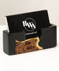 Black Wood And Epoxy Card Holder And Desk Organizer For Office Decor with cards displayed in premium finish