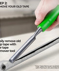 Close-up of a hand using a grip tape remover tool on a golf club, part of the Complete Golf Grip Regripping Kit For DIY Home Use Pro Quality Includes Hook Blade 15 Or 30 Tape Strips 5 Or 8 Oz Solvent