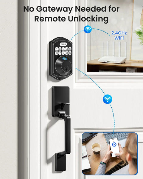Upgrade Your Curb Game With This Plug And Play WiFi Smart Door Lock For Front Entry Featuring A Sharp Matte Black Build And Straightforward Remote App Control For Zero Stress Keyless Entry Anytime