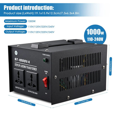 Beast 1000 Watt Step Up And Step Down Voltage Converter with dual output and circuit breakers, 110V to 220V and vice versa