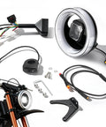 Upgraded Headlight Kit For Tuttio Soleil01 Electric Drit Bike with LED front lamp, cables, mount bracket, and easy-install hardware