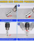 Drilling procedure steps using Beefy 38 Piece Masonry Drill Bit Set With Premium Carbide Tips on hard material surface.
