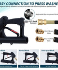 Heavy Duty Twenty Four Inch Pressure Washer Surface Cleaner For Driveways features quick connect pressure washer gun with various connectors.