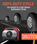 Vortex S6 Beast Cordless Tire Inflator Air Compressor For Heavy Duty Vehicles And Cars, 19200 mAh Battery shown inflating tires