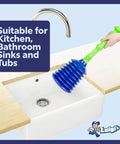 Powerful Pro Grade Kitchen and Bathroom Sink Plunger for Fast Clog Removal Compact Yet Mighty Plunger in white sink setting.