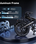 Foldable 20 Inch Fat Tire Electric Bike For Adults With 1200W Peak Motor And 48V Battery, showcasing aluminum frame and weight