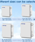 Different sizes of Rugged Outdoor ABS Junction Box IP67 Weatherproof Enclosure With Hinged Cover shown in four options