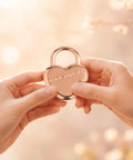Dope Heart Shaped Fingerprint Padlock In Rose Gold Small Smart Lock For Gym Lockers Backpack School Mailbox Travel Case Valentines Gift For Her Engraved With Love Is Forever held by hands
