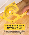 Person using Handy Plastic Protractor And Angle Finder Set For Inside Outside And Sloped Angles 0 To 180 Degrees Four Piece with Brass Lock Nut