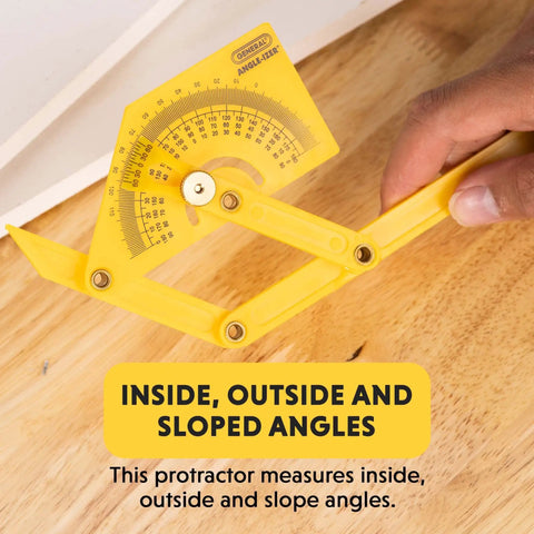 Person using Handy Plastic Protractor And Angle Finder Set For Inside Outside And Sloped Angles 0 To 180 Degrees Four Piece with Brass Lock Nut