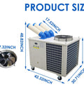Built Like A Tank Heavy Duty Portable Industrial Air Conditioner 28900 Btu 3150 Watt image showing size dimensions.