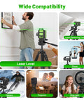 68 Inch Adjustable Laser Level Tripod With One Quarter And Five Eighth Inch Mounts Heavy Duty Portable Stand 3 Way Pan Head with laser level, phone, camera, projector and ring light