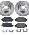 Front view of PowerStop brake kit for Honda CR-V (2017–2025): two disc rotors and ceramic brake pads.