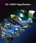 7 Inch Digital Microscope With Screen 1080P Live View 1200X Magnification display showing PCB details at different zoom levels