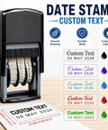 Custom Self Inking Date Stamp For Zero Stress Daily Paperwork And Swift Sign Offs Personalized Name Seal on a wooden desk.