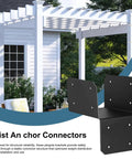 Roof Joint Connector Set For Pergola And Gazebo, 4 Steel Brackets And Post Connectors, black steel bracket close-up.