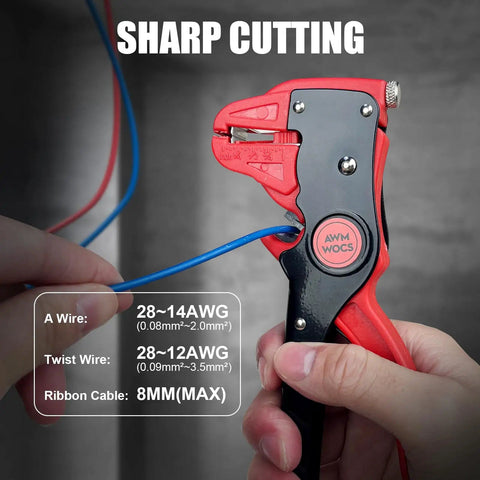 2 In 1 Wire Stripper And Cutter Quickstrip Tool Pro Grade Adjustable Wire Stripping Tool in use on blue wire