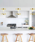 Gold Pendant Light Fixture With Brushed Brass Finish, 1 Light Modern Linear Chandelier over kitchen island