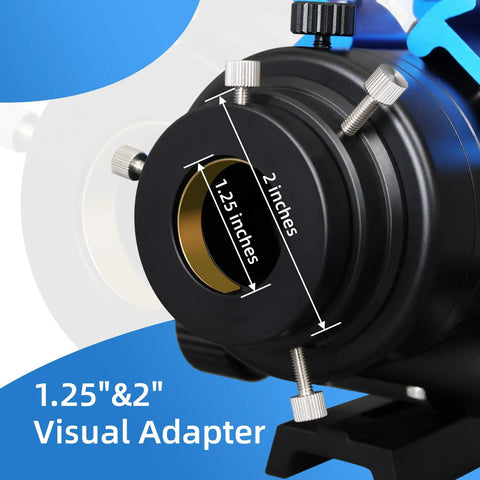 Close-up of 1.25" & 2" visual adapter on Flat Field 60mm Refractor Telescope With F6.8 ED Quadruplet APO Air Spaced Optics