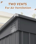 Close-up of the 6x10 Ft Outdoor Storage Shed Galvanized Metal With Lockable Door And Vents Weatherproof Garden Patio Backyard