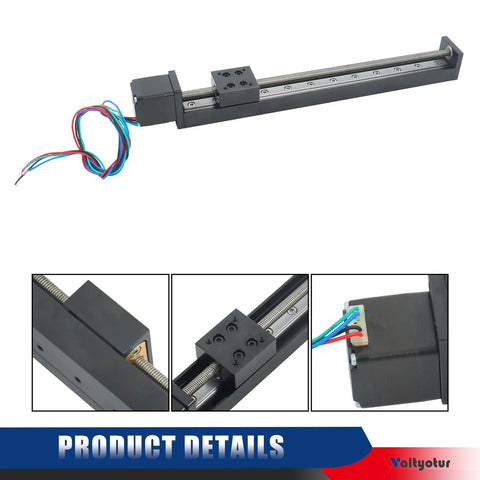 200mm Travel Mini Linear Rail Guide With T6x1 Lead Screw And NEMA11 Stepper Motor For CNC Router X Y Z Linear Stage Actuator Built For Heavy Duty Precision And Smooth Motion For Pro Grade Machining, black rail with motor and wiring