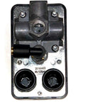 Front view of Air Compressor Pressure Switch With Four Port Unloader And On Off Knob 95 To 125 PSI Cut In Out One Pole One Quarter Inch Quick Connect Fitting For Check Valve Unloader Line 26 Amp For Pro Shop Use.