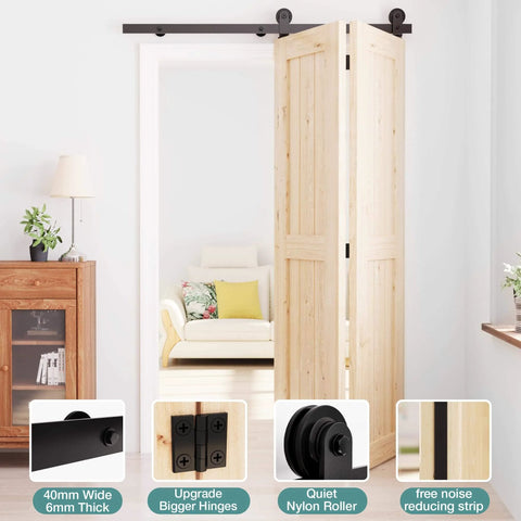 Heavy Duty Bifold Barn Door Hardware Kit 40 Inch Track System For Up To Two 19 Inch Panels installed in interior room
