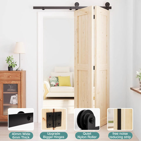 Heavy Duty Bifold Barn Door Hardware Kit With 54 Inch Track For Up To Two 24 Inch Panels, 46 Inch Opening, Top And Side Mount Sliding Track, Doors Not Included, Built To Last And Easy To Install