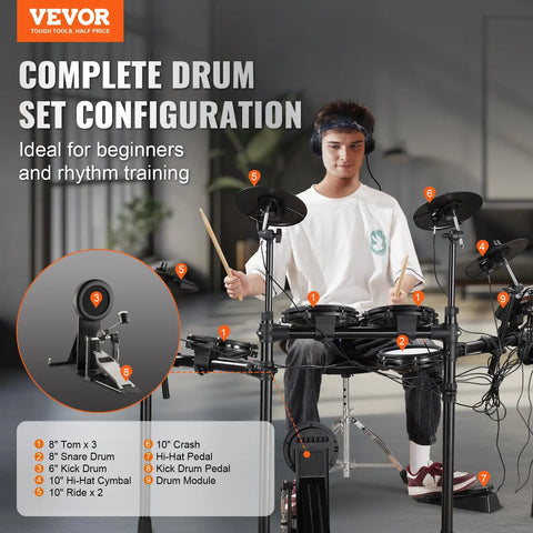 Dope Electric Drum Set With 32 Kits And 480 Sounds USB MIDI Compatible Electronic Drum Kit setup in living room.