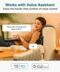 Hella Smooth WiFi Smart Dimmer Switch For Single Pole Wiring with a woman using voice control on a laptop at home.