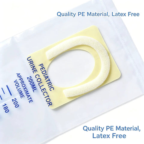20 Pack Disposable Urine Bags For Kids with Adhesive Surface, PE material, latex-free, 200ml capacity with measurement scale