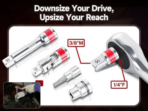 7 Piece Socket Extension Set Quarter Inch Drive With Adapters And U Joint Includes 3 6 9 12 Inch Extensions For Auto Repair