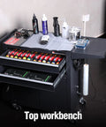 Rolling Tattoo Workstation Cart With Two Lockable Drawers On Wheels Metal Tool Chest With Cabinet And Side Trays Mobile Workbench