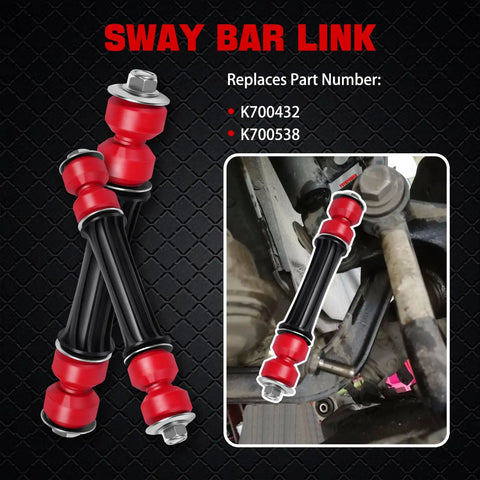 Front Beefed Up Sway Bar End Stabilizer Links With Bushings For Escalade ESV EXT 2007 Through 2013, Avalanche 2007 Through 2013, Silverado 1500, Sierra 1500, Suburban 2007 Through 2014, Tahoe Yukon 2007 Through 2016 Stabilizer Link Kit, red and black