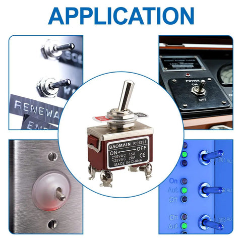 1 Pack Toggle Switch RT1221 DPST 4 Pin On Off 15A At 250V AC And 20A At 125V AC 12 Millimeter Mounting Hole Screw Terminal in appliance panels