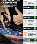 All In One Gun Cleaning Kit That Cleans Lubes And Protects All Moving Parts With A 6.8 Oz Sprayer in hand with thumbs up, tests passed.