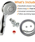 Go To Handheld Shower Head With On Off Switch 5 Spray Settings 6.5 Foot Extra Long Hose High Pressure Water Flow Bathroom Faucet Kit