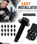 Shop Tough 100 Piece Auto Bolt And U Nut Kit With Pro Grade M6 1.0 Hex Head Screws, Extruded U Nuts And Rust Proof Clips For Fender Liners, Bumper Guards And No Fuss Underbody Fasteners with black screws and clips.