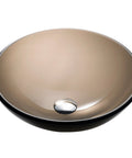 Slick Round Clear Brown Glass Vessel Sink, 14 Inch Above-Counter Bathroom Vanity Basin with Scratch-Resistant Surface