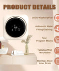 Hella Compact Two In One Washer And Dryer Combo With Bright Lcd Panel and Heavy Duty Barrel mounted on wall with touchscreen display.