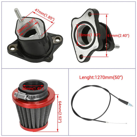 PZ27 Carburetor Kit for 125cc 150cc 200cc 250cc 4 Stroke Engines Bolt On With Throttle Cable Assembly Fits Dirt Bikes ATVs