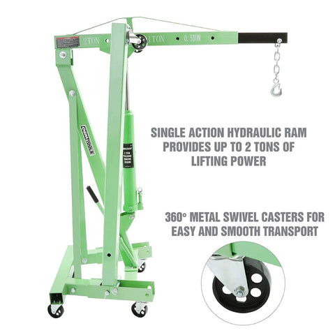 Straight Shooter Two Ton Engine Hoist Foldable Cherry Picker Shop Crane with Hydraulic Ram and 360° Steel Casters