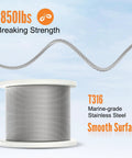Five Hundred Feet Of One Eighth Inch Stainless Steel Cable Wire Rope T316 Marine Grade 7x7 Construction With About 1850 Lbs Breaking Strength