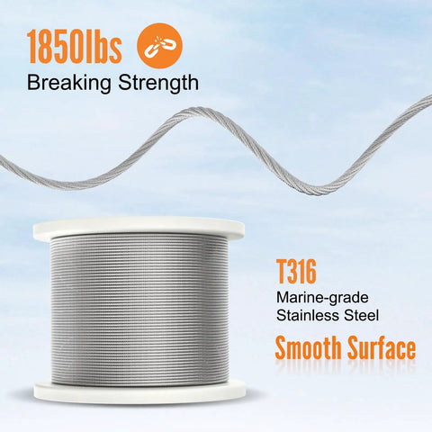 Five Hundred Feet Of One Eighth Inch Stainless Steel Cable Wire Rope T316 Marine Grade 7x7 Construction With About 1850 Lbs Breaking Strength